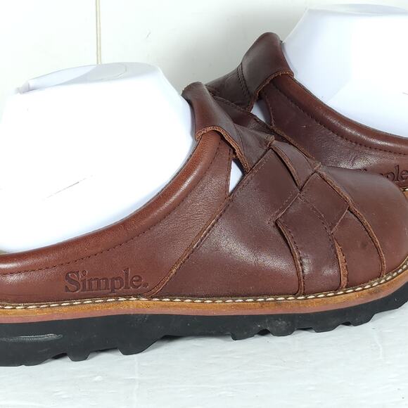 Simple Women's US 8 Brown Leather Woven Slip-On Mules Clogs Shoes - Picture 16 of 16